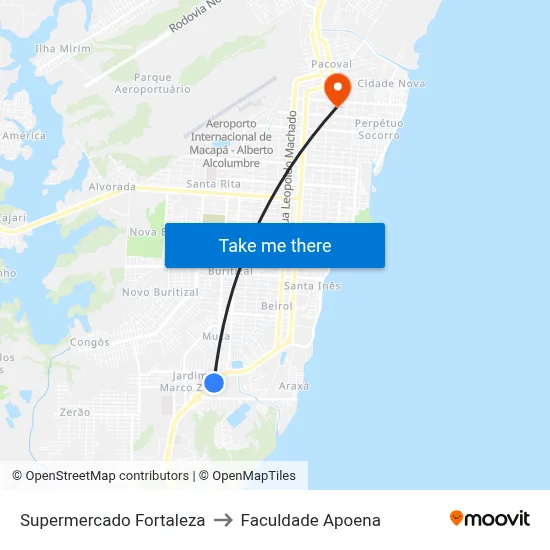Supermercado Fortaleza to Faculdade Apoena map