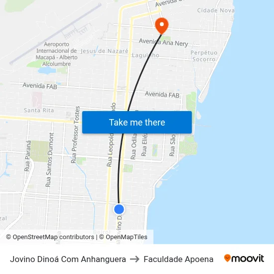 Jovino Dinoá Com Anhanguera to Faculdade Apoena map