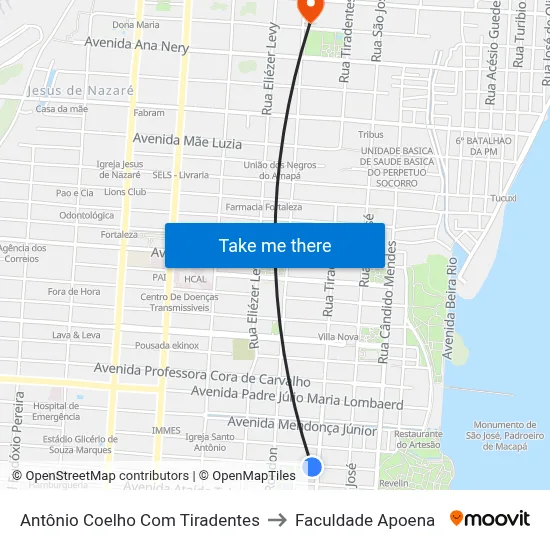 Antônio Coelho Com Tiradentes to Faculdade Apoena map