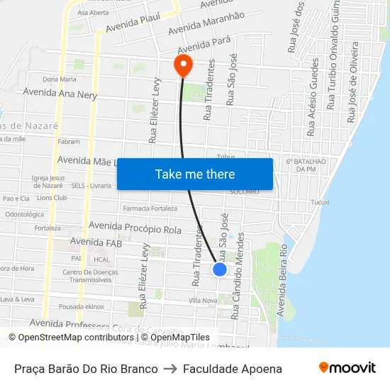 Praça Barão Do Rio Branco to Faculdade Apoena map