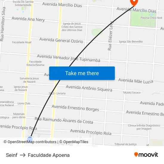 Seinf to Faculdade Apoena map