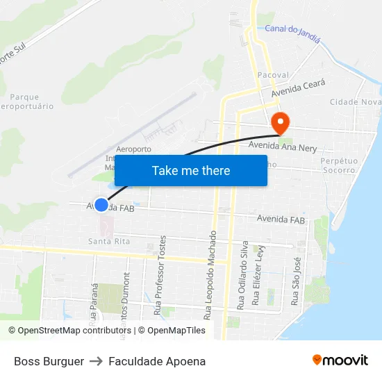 Boss Burguer to Faculdade Apoena map