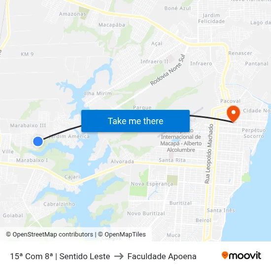 15ª Com 8ª | Sentido Leste to Faculdade Apoena map