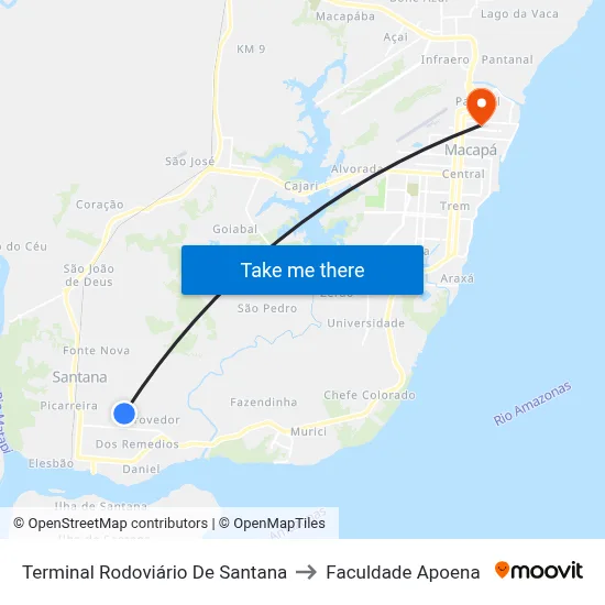 Terminal Rodoviário De Santana to Faculdade Apoena map