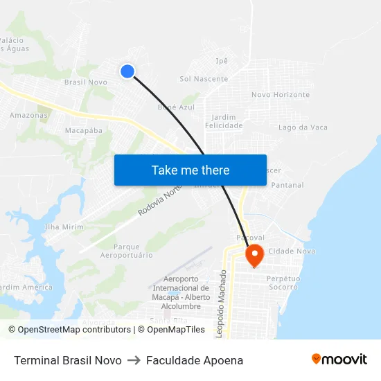 Terminal Brasil Novo to Faculdade Apoena map