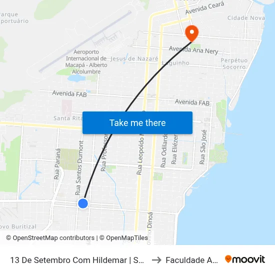 13 De Setembro Com Hildemar | Sentido Leste to Faculdade Apoena map