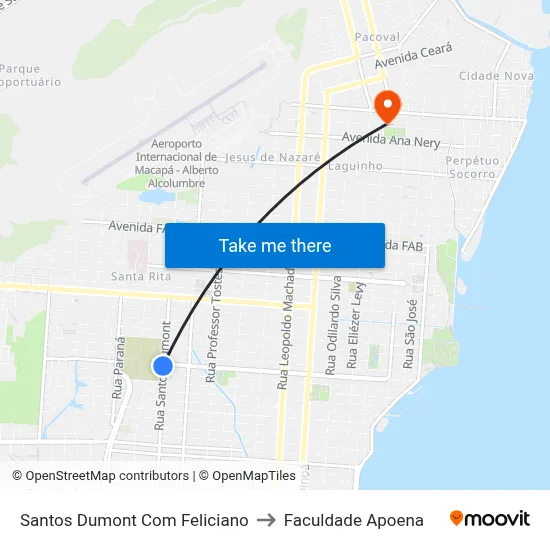 Santos Dumont Com Feliciano to Faculdade Apoena map