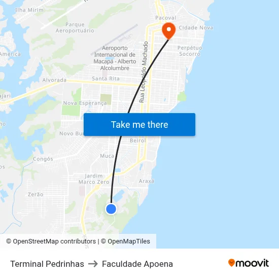 Terminal Pedrinhas to Faculdade Apoena map