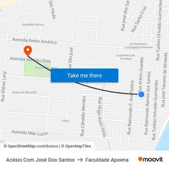 Acésio Com José Dos Santos to Faculdade Apoena map