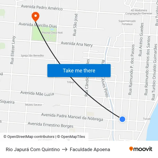 Rio Japurá Com Quintino to Faculdade Apoena map