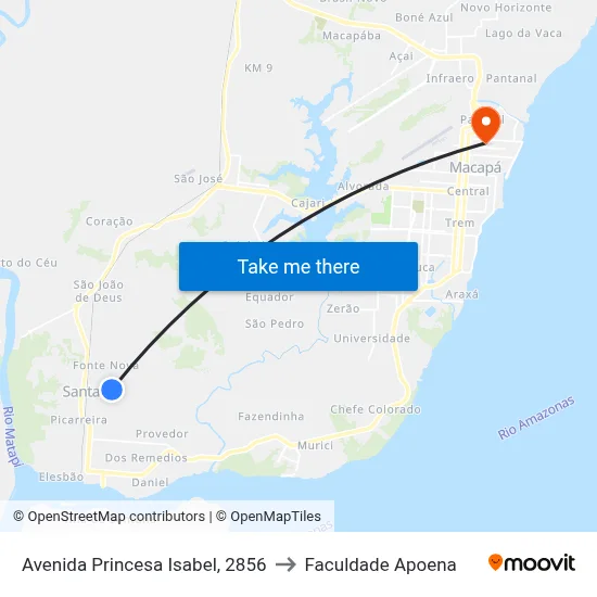 Avenida Princesa Isabel, 2856 to Faculdade Apoena map