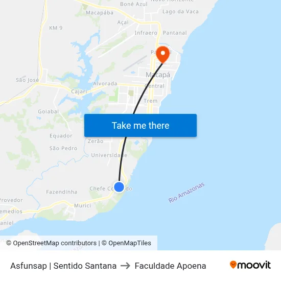 Asfunsap | Sentido Santana to Faculdade Apoena map