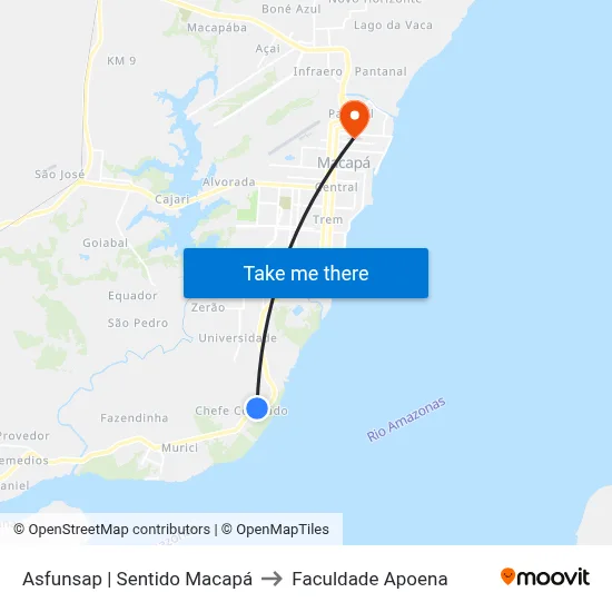 Asfunsap | Sentido Macapá to Faculdade Apoena map