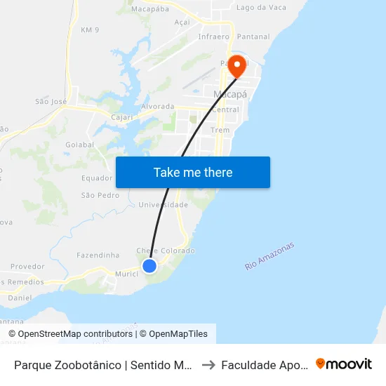 Parque Zoobotânico | Sentido Macapá to Faculdade Apoena map