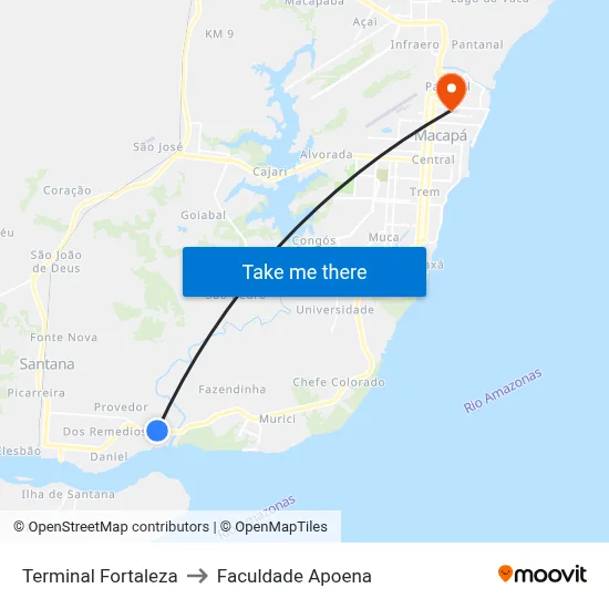 Terminal Fortaleza to Faculdade Apoena map