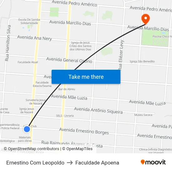 Ernestino Com Leopoldo to Faculdade Apoena map