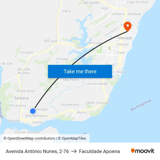 Avenida Antônio Nunes, 2-76 to Faculdade Apoena map