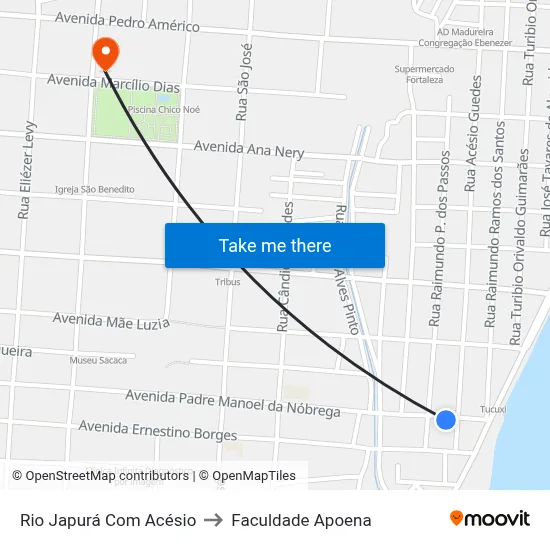 Rio Japurá Com Acésio to Faculdade Apoena map