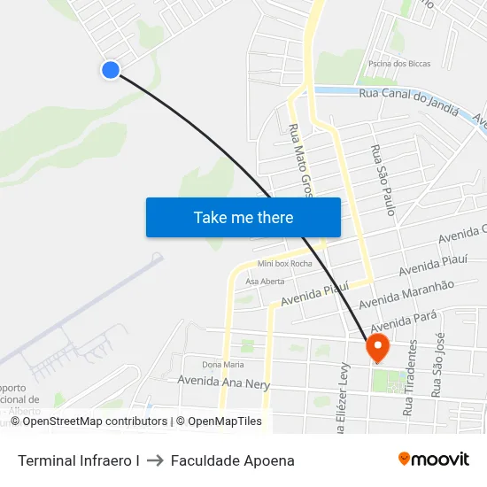 Terminal Infraero I to Faculdade Apoena map