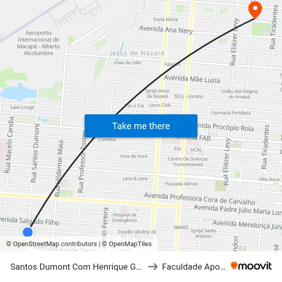 Santos Dumont Com Henrique Galúcio to Faculdade Apoena map