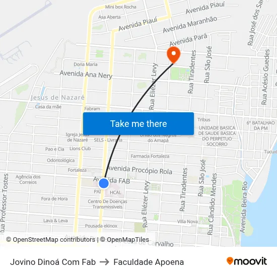 Jovino Dinoá Com Fab to Faculdade Apoena map