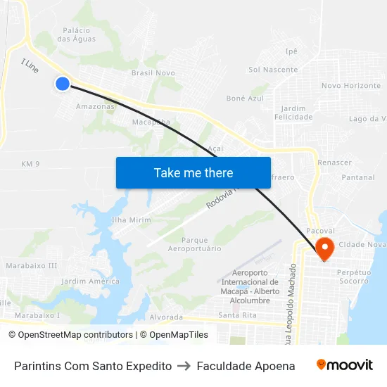 Parintins Com Santo Expedito to Faculdade Apoena map