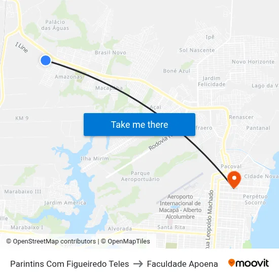 Parintins Com Figueiredo Teles to Faculdade Apoena map