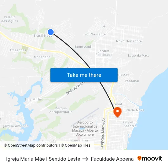 Igreja Maria Mãe | Sentido Leste to Faculdade Apoena map