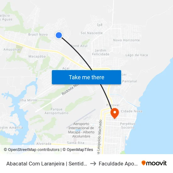 Abacatal Com Laranjeira | Sentido Sul to Faculdade Apoena map