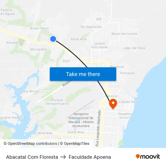 Abacatal Com Floresta to Faculdade Apoena map
