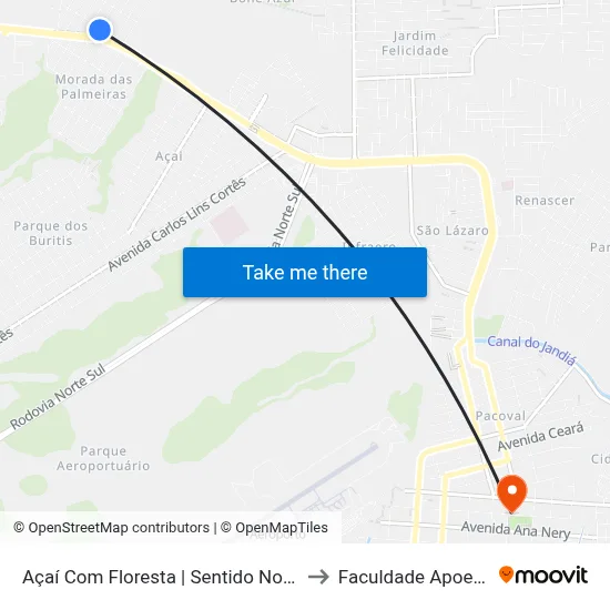 Açaí Com Floresta | Sentido Norte to Faculdade Apoena map