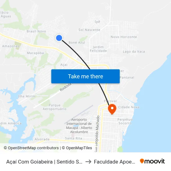 Açaí Com Goiabeira | Sentido Sul to Faculdade Apoena map