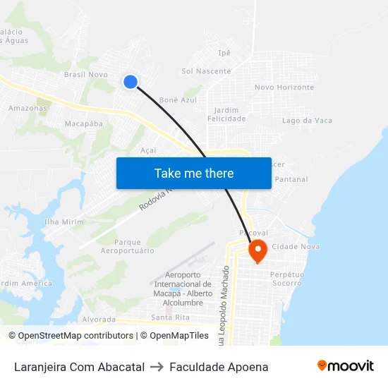 Laranjeira Com Abacatal to Faculdade Apoena map