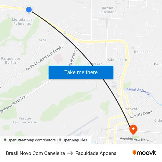 Brasil Novo Com Caneleira to Faculdade Apoena map