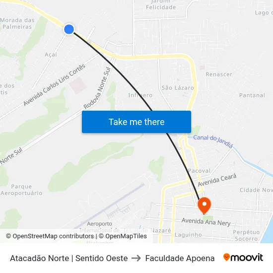 Atacadão Norte | Sentido Oeste to Faculdade Apoena map