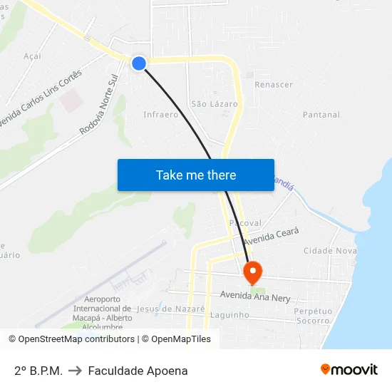 2º B.P.M. to Faculdade Apoena map