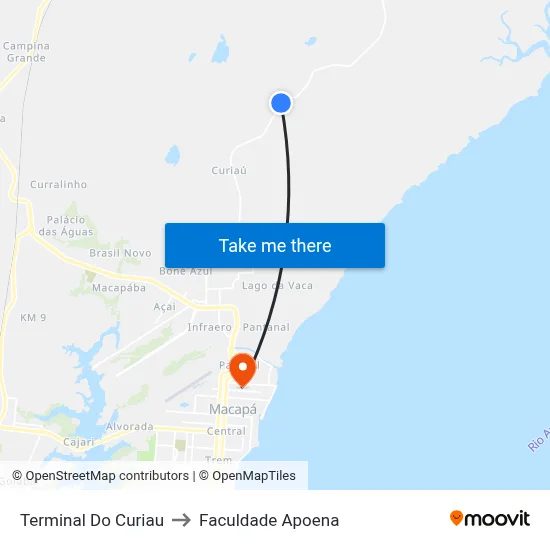Terminal Do Curiau to Faculdade Apoena map