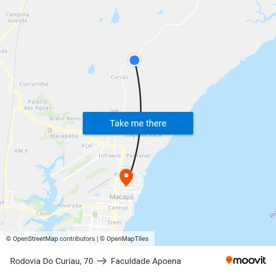 Rodovia Do Curiau, 70 to Faculdade Apoena map