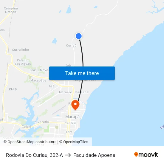 Rodovia Do Curiau, 302-A to Faculdade Apoena map