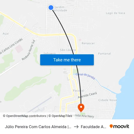 Júlio Pereira Com Carlos Almeida | Sentido Sul to Faculdade Apoena map