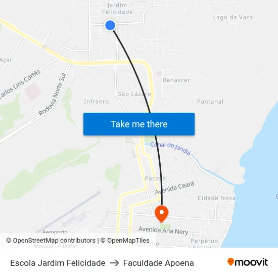 Escola Jardim Felicidade to Faculdade Apoena map
