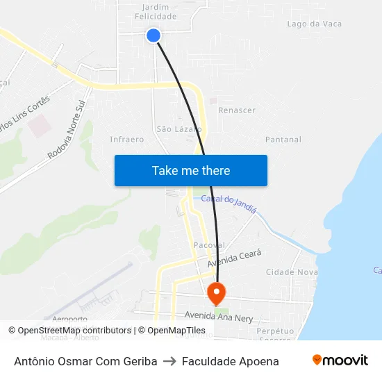 Antônio Osmar Com Geriba to Faculdade Apoena map