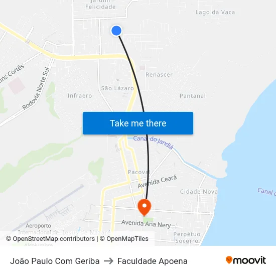 João Paulo Com Geriba to Faculdade Apoena map