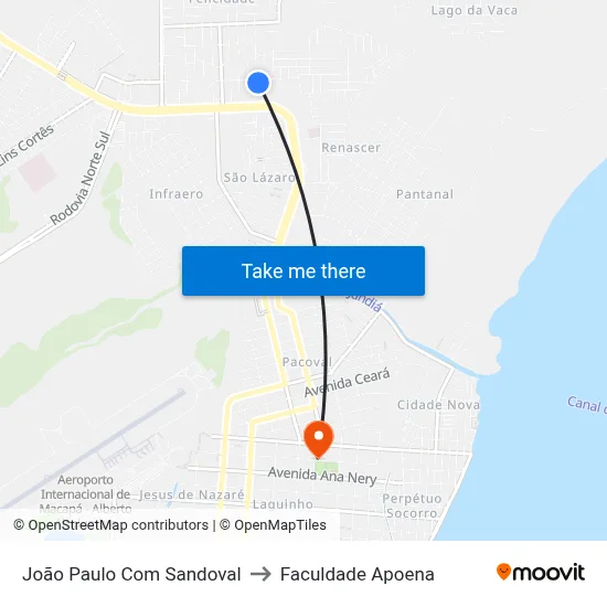 João Paulo Com Sandoval to Faculdade Apoena map