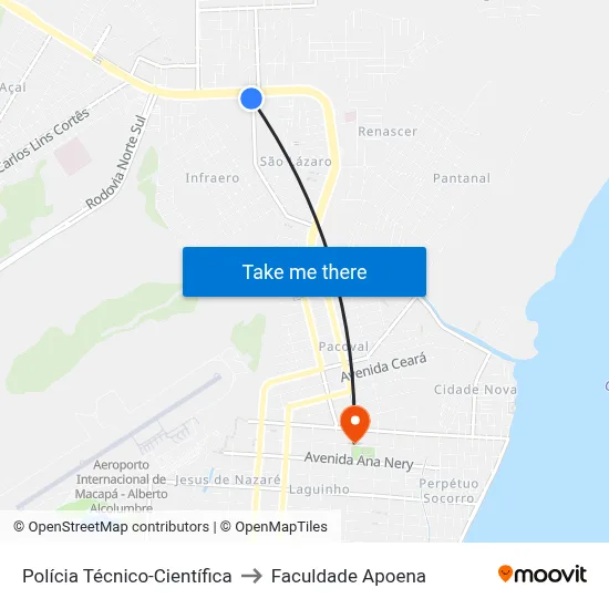 Polícia Técnico-Científica to Faculdade Apoena map