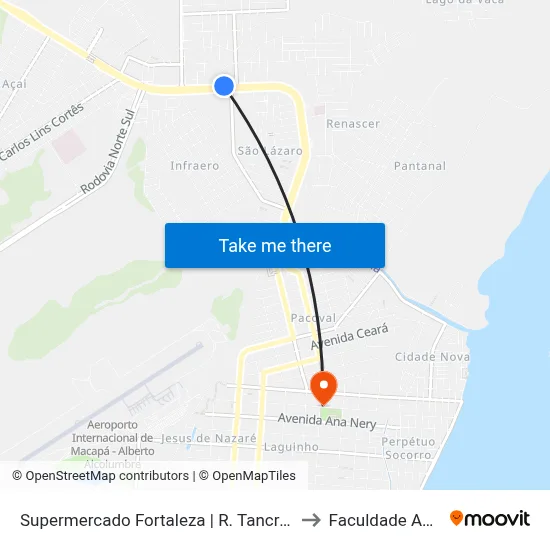 Supermercado Fortaleza | R. Tancredo Neves to Faculdade Apoena map