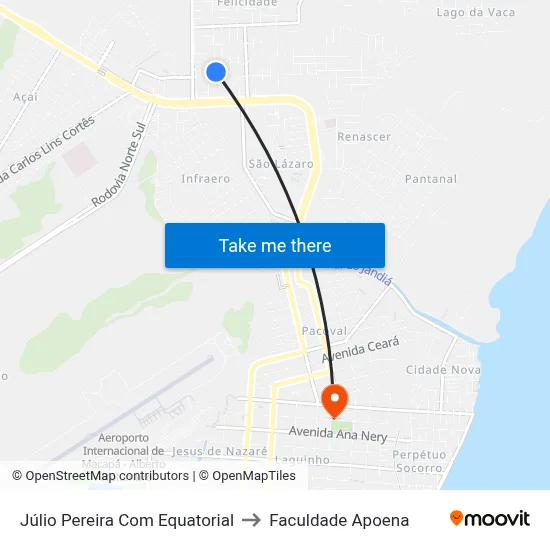 Júlio Pereira Com Equatorial to Faculdade Apoena map