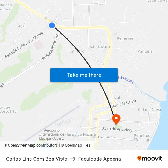 Carlos Lins Com Boa Vista to Faculdade Apoena map