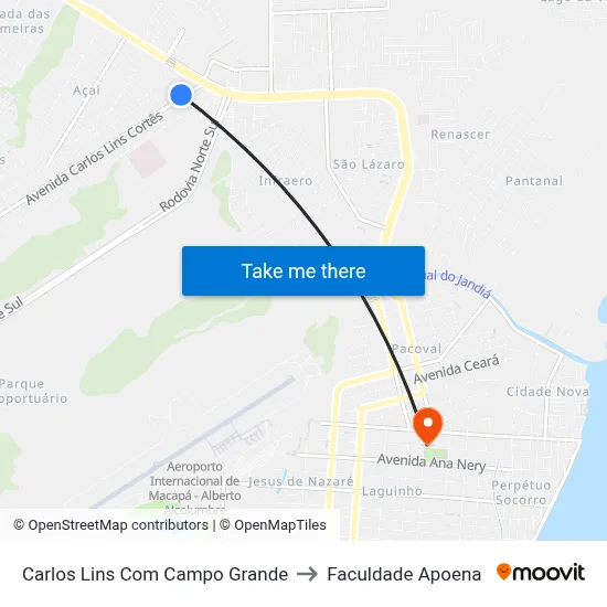 Carlos Lins Com Campo Grande to Faculdade Apoena map