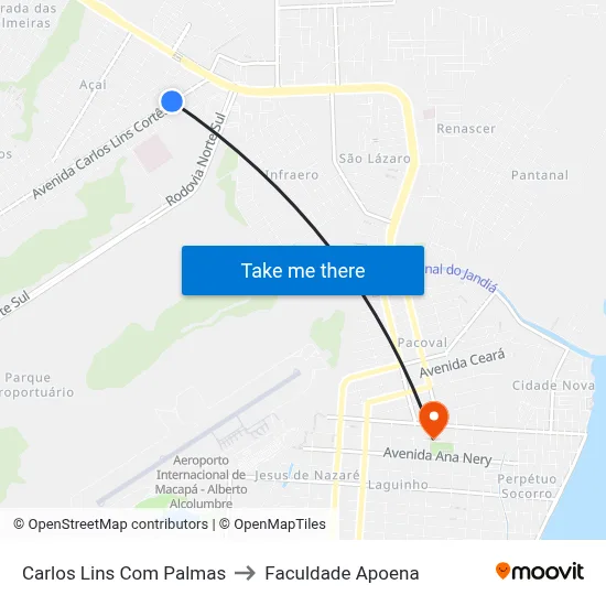 Carlos Lins Com Palmas to Faculdade Apoena map